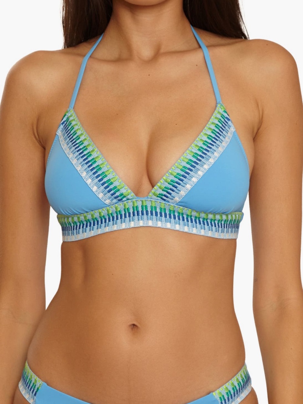 BECCA Sky Blue Fiesta Halter Bikini Top NWT Size D